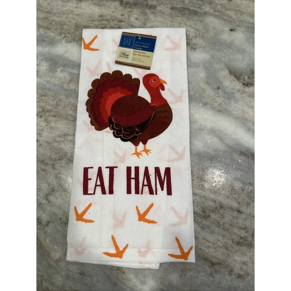Funny Flour Sack Tea Kitchen Towel Turkey Eat Ham 15